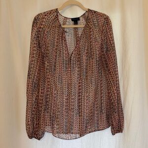 Carlisle Blouse  Top Sheer  Long Sleeve with Pink and Brown Pattern 8